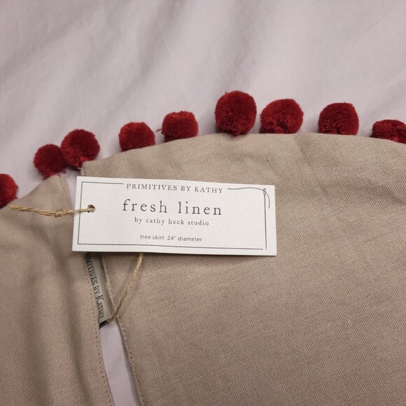 Primitives By Kathy Believe Truck Christmas Tree Skirt 24 in Red Pompom Trim - Picture 3 of 5